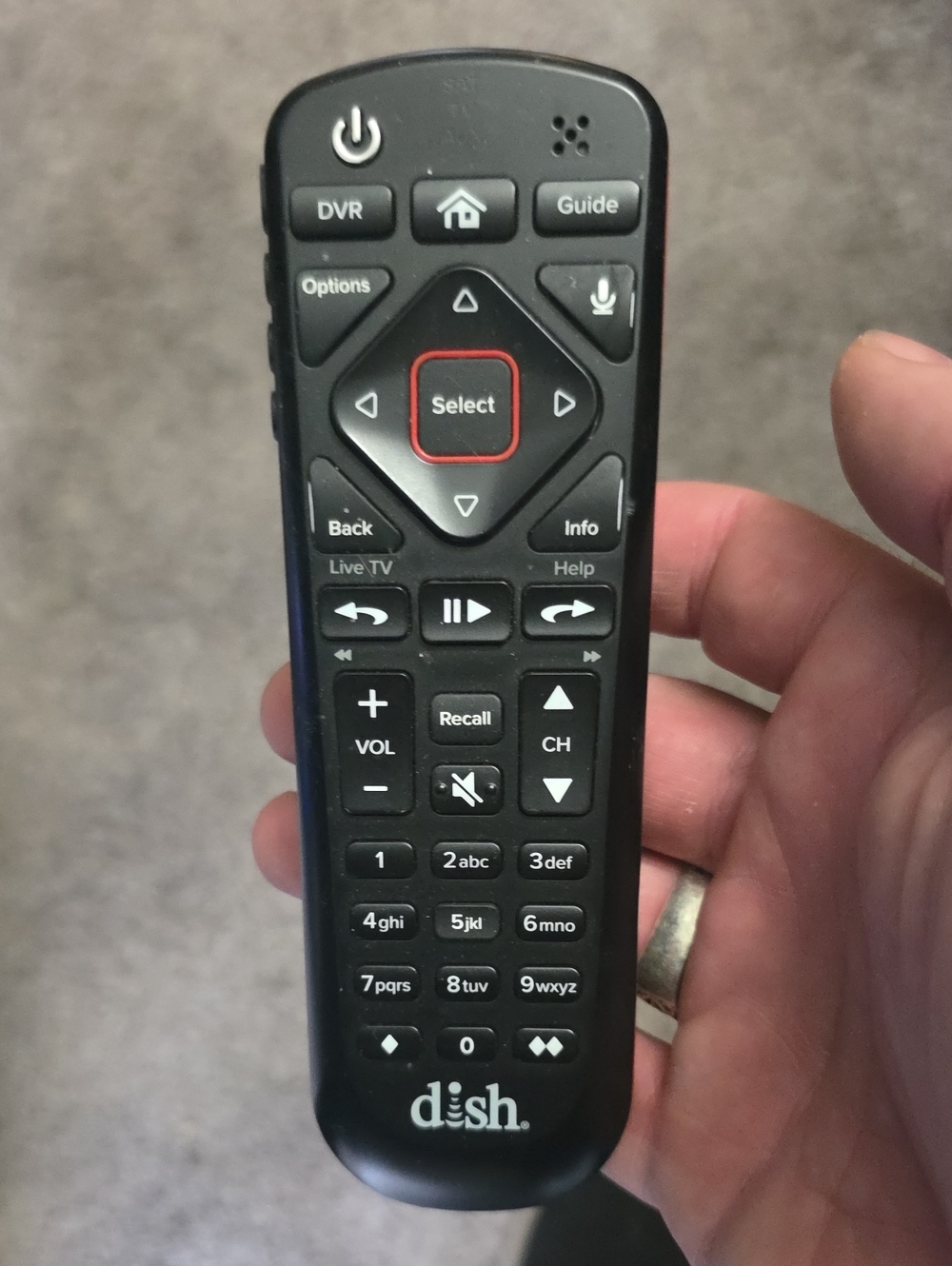 Dish Black Remote Control with Red Select Button